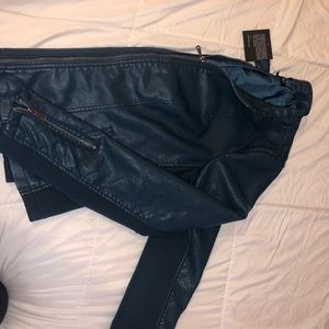 Unique dark turquoise leather jacket
